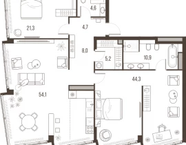 3-комнатная квартира, 153.1 м2 , 32 этаж, Летниковская, 11 - фото 1