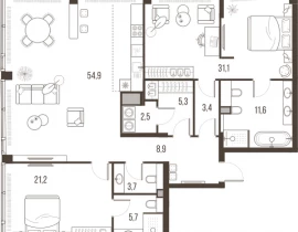 3-комнатная квартира, 148.3 м2 , 32 этаж, Летниковская, 11 - фото 1