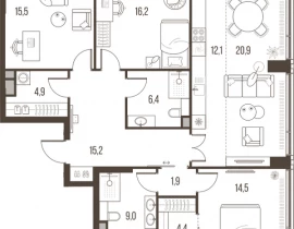 4-комнатная квартира, 121 м2 , 10 этаж, Летниковская, 11 - фото 1