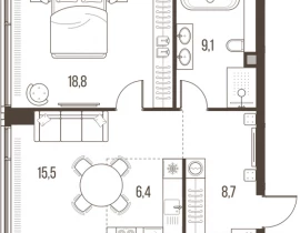 2-комнатная квартира, 58.5 м2 , 17 этаж, Летниковская, 11 - фото 1
