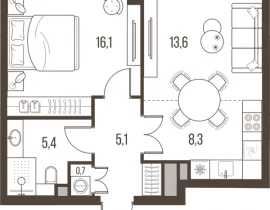 2-комнатная квартира, 49.2 м2 , 18 этаж, Летниковская, 11 - фото 1