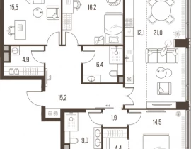 4-комнатная квартира, 121.1 м2 , 19 этаж, Летниковская, 11 - фото 1