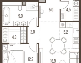 2-комнатная квартира, 59.1 м2 , 21 этаж, Летниковская, 11 - фото 1