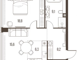 2-комнатная квартира, 58 м2 , 24 этаж, Летниковская, 11 - фото 1