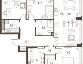 4-комнатная квартира, 121.1 м2 , 24 этаж, Летниковская, 11 - фото 1