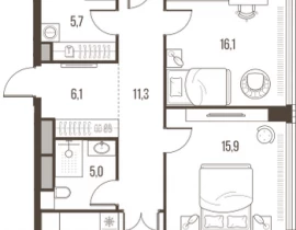 4-комнатная квартира, 125.6 м2 , 23 этаж, Летниковская, 11 - фото 1
