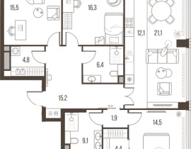 4-комнатная квартира, 121.3 м2 , 26 этаж, Летниковская, 11 - фото 1