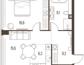 2-комнатная квартира, 58 м2 , 27 этаж, Летниковская, 11 - фото 1