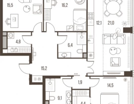 4-комнатная квартира, 121.1 м2 , 27 этаж, Летниковская, 11 - фото 1