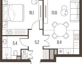 2-комнатная квартира, 49.4 м2 , 29 этаж, Летниковская, 11 - фото 1
