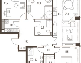 4-комнатная квартира, 121.3 м2 , 28 этаж, Летниковская, 11 - фото 1