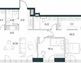 3-комнатная квартира, 87.6 м2 , 2 этаж, Орджоникидзе, 10 - фото 1