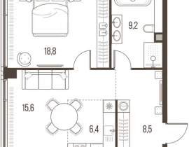 2-комнатная квартира, 58.5 м2 , 32 этаж, Летниковская, 11 - фото 1