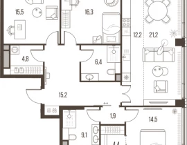 4-комнатная квартира, 121.5 м2 , 31 этаж, Летниковская, 11 - фото 1