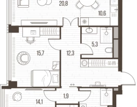 3-комнатная квартира, 94.4 м2 , 34 этаж, Летниковская, 11 - фото 1