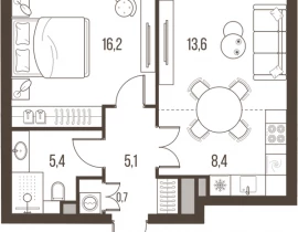 2-комнатная квартира, 49.4 м2 , 34 этаж, Летниковская, 11 - фото 1