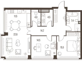 3-комнатная квартира, 94.2 м2 , 35 этаж, Летниковская, 11 - фото 1