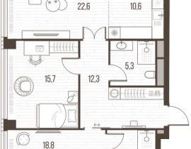 3-комнатная квартира, 94.5 м2 , 36 этаж, Летниковская, 11 - фото 1