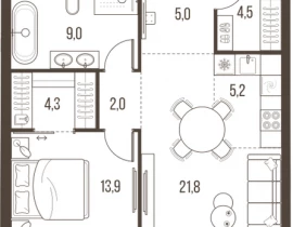 2-комнатная квартира, 65.7 м2 , 38 этаж, Летниковская, 11 - фото 1