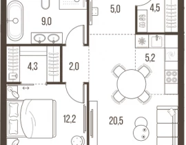 2-комнатная квартира, 62.7 м2 , 39 этаж, Летниковская, 11 - фото 1