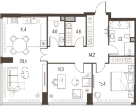 3-комнатная квартира, 91.6 м2 , 3 этаж, Летниковская, 11 - фото 1
