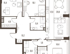 4-комнатная квартира, 120.3 м2 , 4 этаж, Летниковская, 11 - фото 1