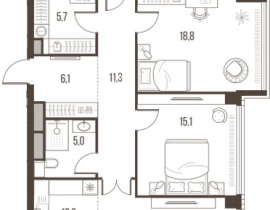 4-комнатная квартира, 125.9 м2 , 40 этаж, Летниковская, 11 - фото 1