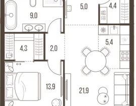 2-комнатная квартира, 65.9 м2 , 41 этаж, Летниковская, 11 - фото 1