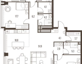 4-комнатная квартира, 160.5 м2 , 42 этаж, Летниковская, 11 - фото 1