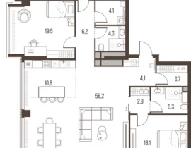 4-комнатная квартира, 166.8 м2 , 44 этаж, Летниковская, 11 - фото 1