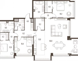 4-комнатная квартира, 171.3 м2 , 45 этаж, Летниковская, 11 - фото 1