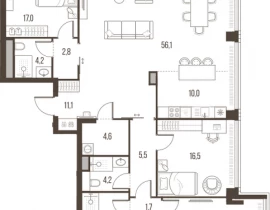 4-комнатная квартира, 167.1 м2 , 45 этаж, Летниковская, 11 - фото 1