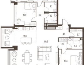 4-комнатная квартира, 172.9 м2 , 46 этаж, Летниковская, 11 - фото 1