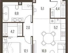 2-комнатная квартира, 58.7 м2 , 6 этаж, Летниковская, 11 - фото 1