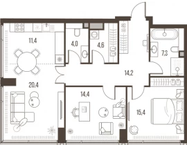3-комнатная квартира, 91.7 м2 , 9 этаж, Летниковская, 11 - фото 1