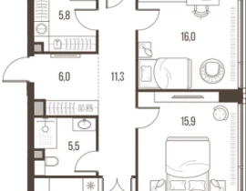 4-комнатная квартира, 125.4 м2 , 9 этаж, Летниковская, 11 - фото 1