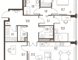 4-комнатная квартира, 104.5 м2 , 10 этаж, Летниковская, 11 - фото 1