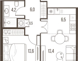 2-комнатная квартира, 44.2 м2 , 12 этаж, Летниковская, 11 - фото 1