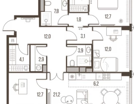 4-комнатная квартира, 104.5 м2 , 18 этаж, Летниковская, 11 - фото 1