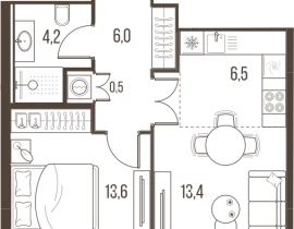 2-комнатная квартира, 44.2 м2 , 18 этаж, Летниковская, 11 - фото 1