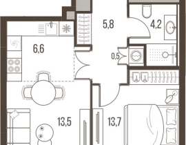2-комнатная квартира, 44.3 м2 , 25 этаж, Летниковская, 11 - фото 1