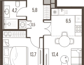 2-комнатная квартира, 44.1 м2 , 23 этаж, Летниковская, 11 - фото 1