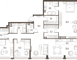 4-комнатная квартира, 159.3 м2 , 26 этаж, Летниковская, 11 - фото 1