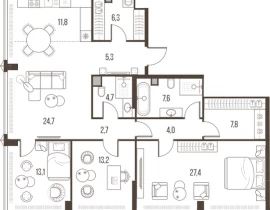 3-комнатная квартира, 128.6 м2 , 26 этаж, Летниковская, 11 - фото 1