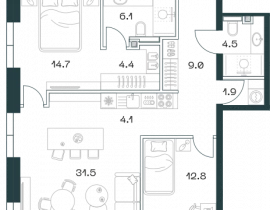 3-комнатная квартира, 88.3 м2 , 2 этаж, Орджоникидзе, 10 - фото 1