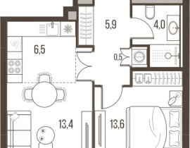 2-комнатная квартира, 43.8 м2 , 4 этаж, Летниковская, 11 - фото 1