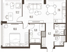 3-комнатная квартира, 74.5 м2 , 3 этаж, Летниковская, 11 - фото 1