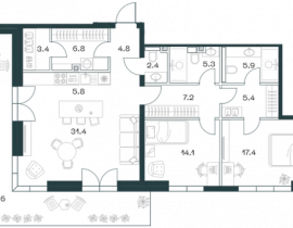3-комнатная квартира, 125.5 м2 , 11 этаж, Орджоникидзе, 10 - фото 1