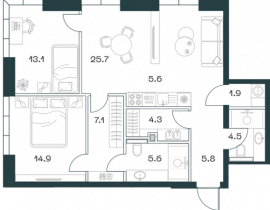 3-комнатная квартира, 88.3 м2 , 3 этаж, Орджоникидзе, 10 - фото 1