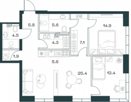 3-комнатная квартира, 88.3 м2 , 3 этаж, Орджоникидзе, 10 - фото 1